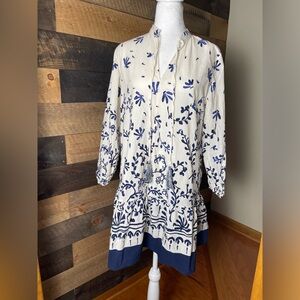 Zara Ivory and Navy Patterned Mini Dress